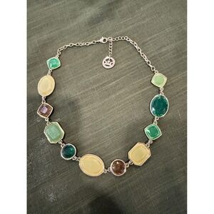 Trifari Gemstone Necklace Multi Color Stones Silver Tone Chain